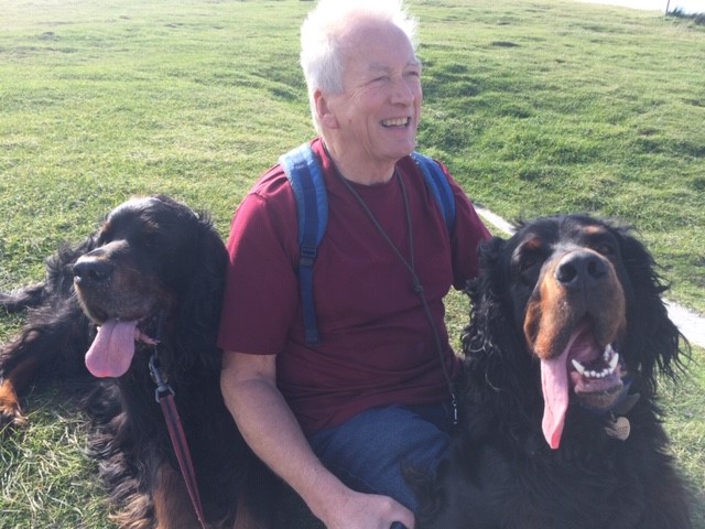 Susan's husband with their Gordon Setters